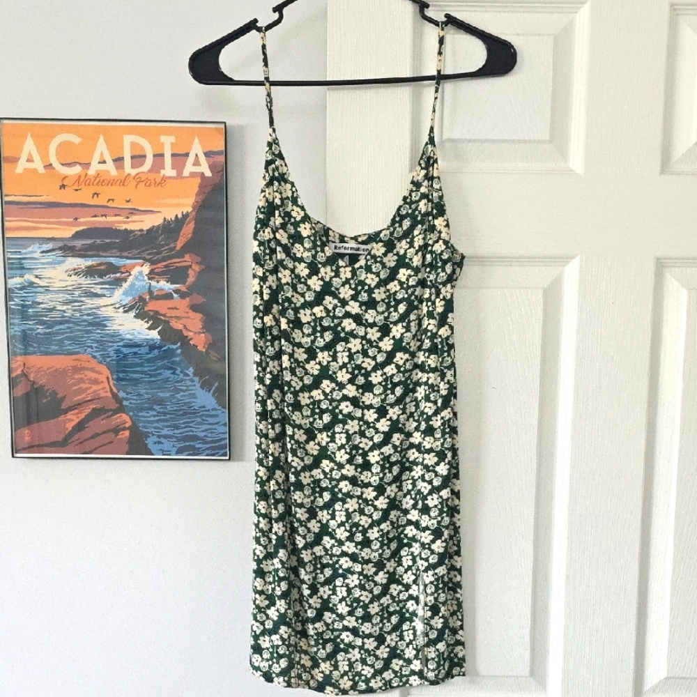 Reformation Marlo Floral Dress in Cilantro and Cream